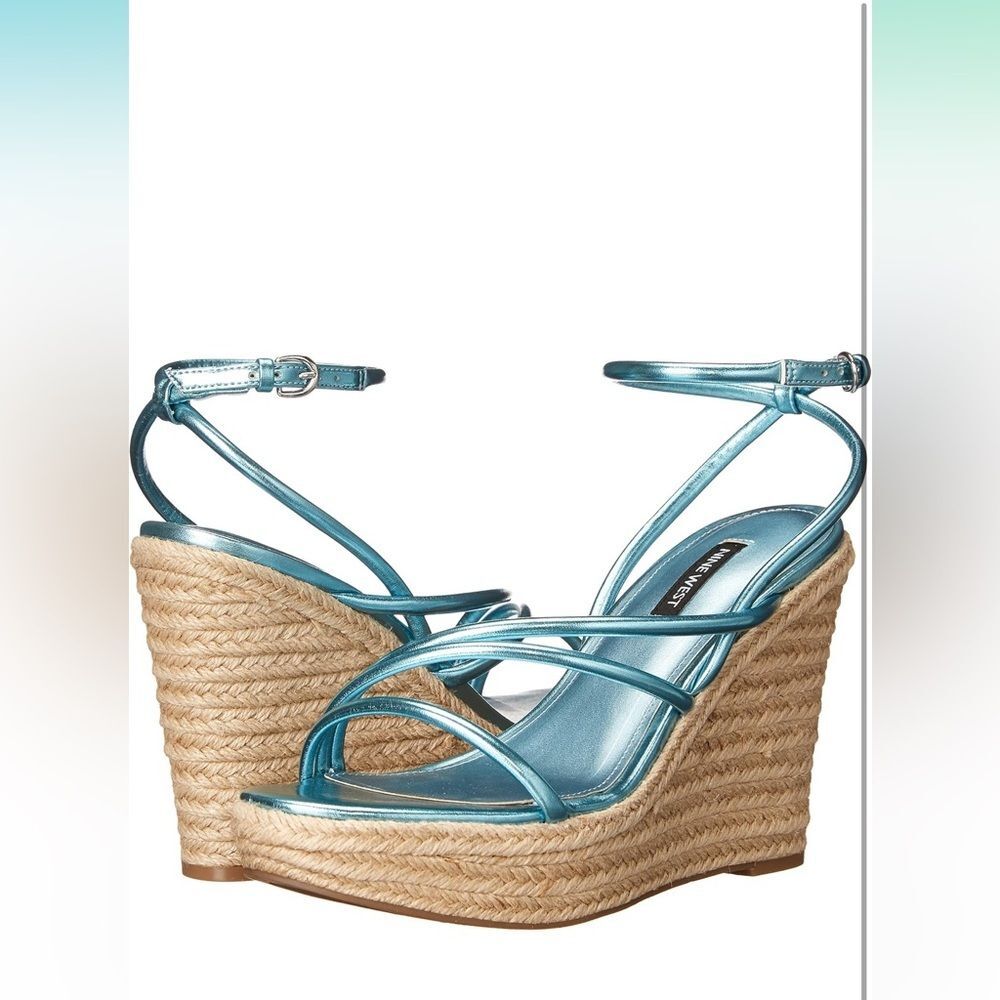 Nine West Women's Hipsta Wedge Sandals size 9 Mermaid Metallic Coral